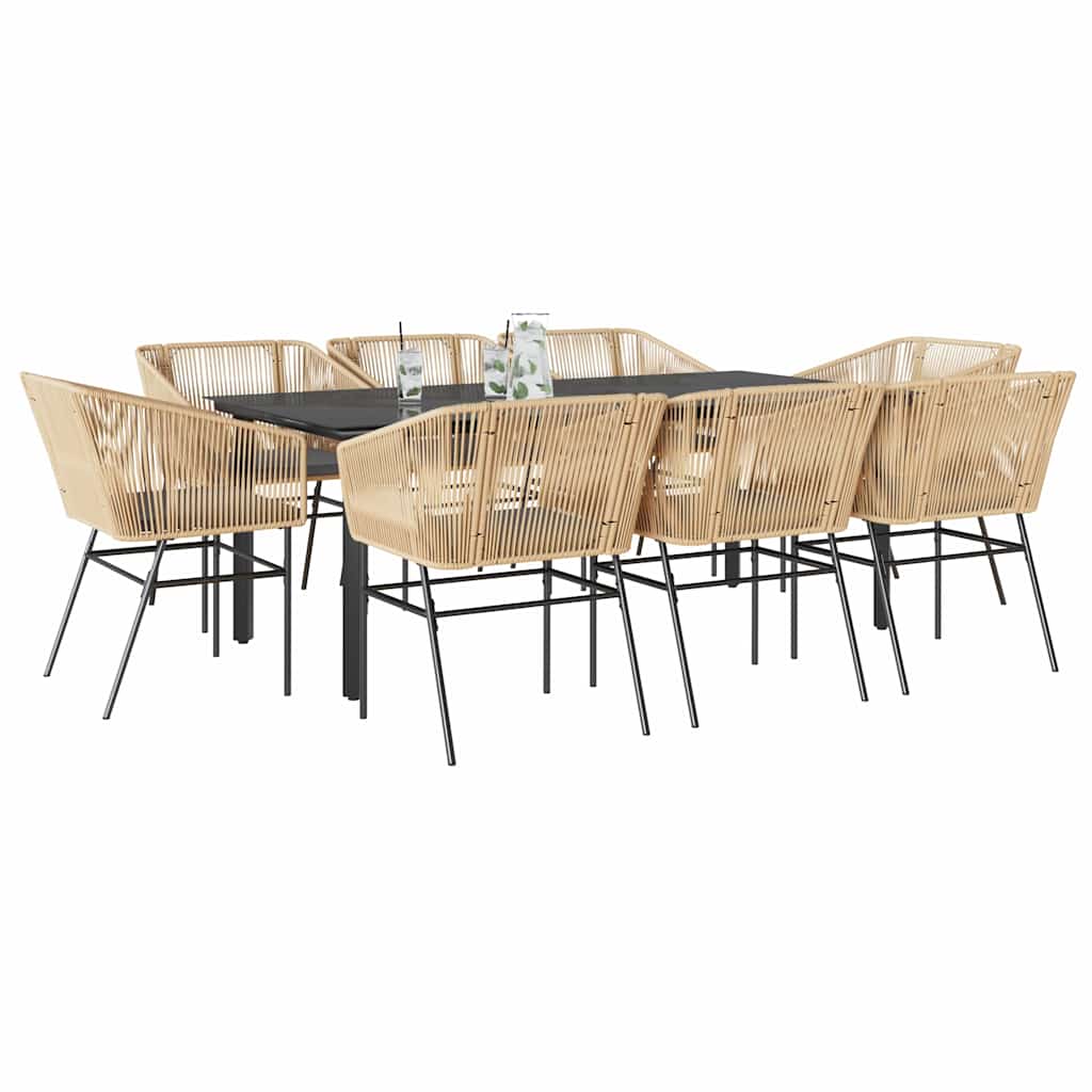Set da Pranzo da Giardino 9 pz con Cuscini Polyrattan Vetro | homemem39