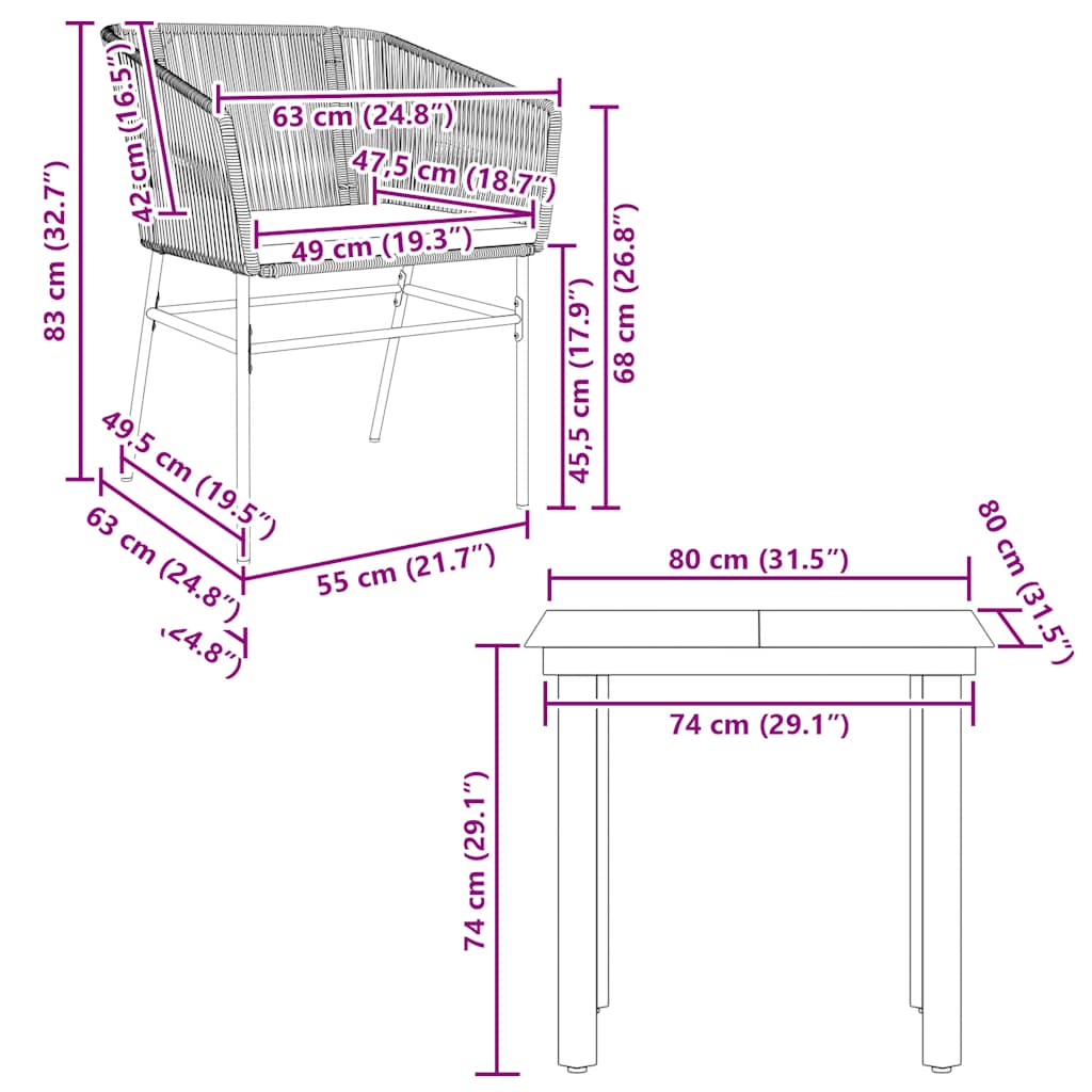 Set da Pranzo da Giardino 3 pz con Cuscini in Polyrattan Vetro | homemem39