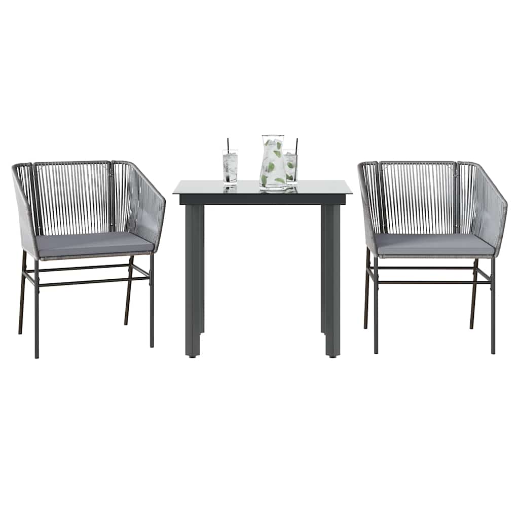 Set da Pranzo da Giardino 3 pz con Cuscini in Polyrattan Vetro | homemem39