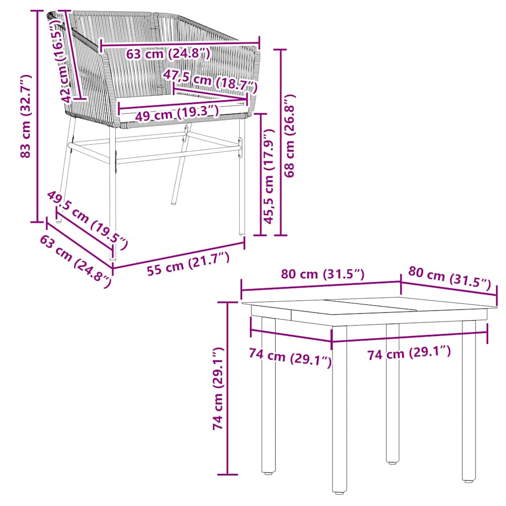 Set da Pranzo da Giardino 5 pz con Cuscini Polyrattan Vetro | homemem39