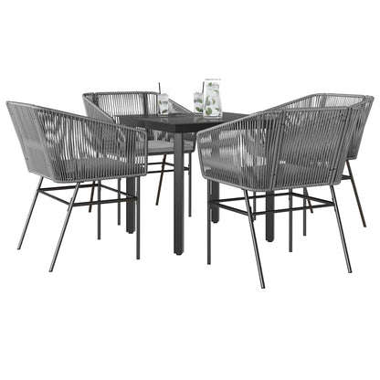 Set da Pranzo da Giardino 5 pz con Cuscini Polyrattan Vetro | homemem39