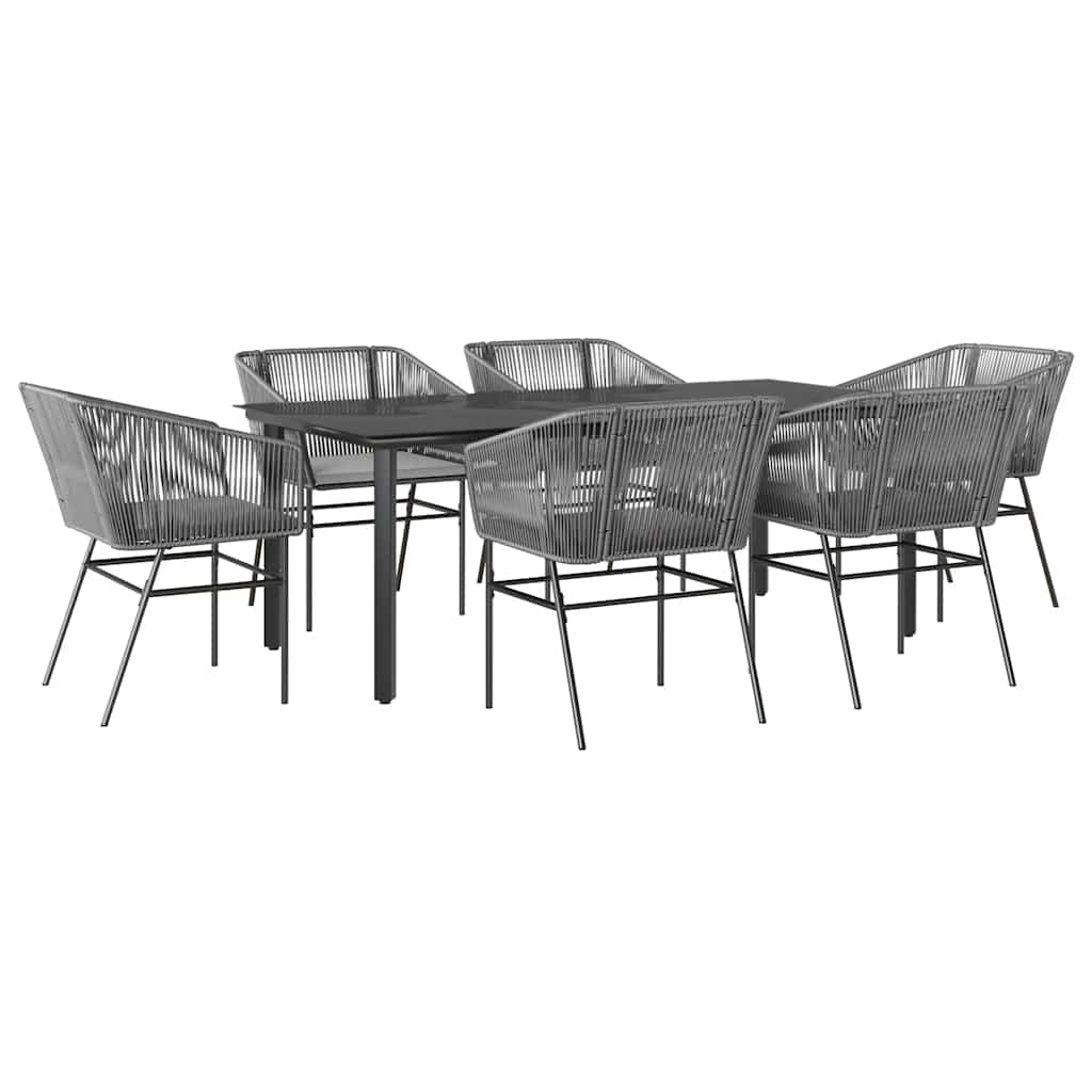 Set da Pranzo da Giardino 7 pz con Cuscini Polyrattan Vetro