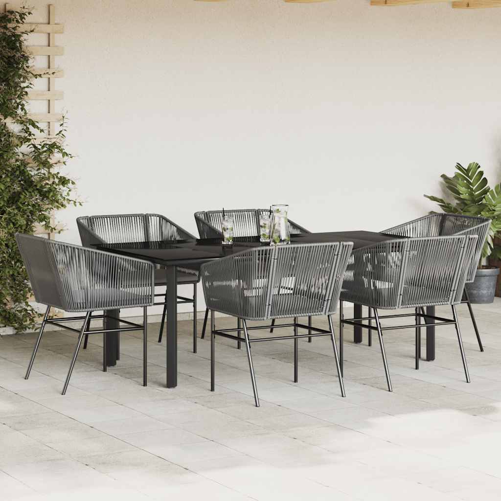 Set da Pranzo da Giardino 7 pz con Cuscini Polyrattan Vetro