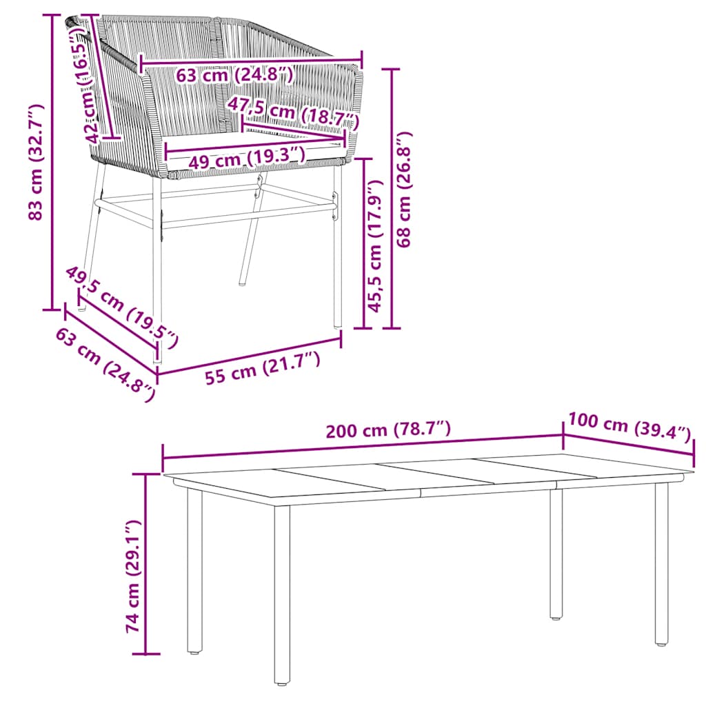 Set da Pranzo da Giardino 7 pz con Cuscini Polyrattan Vetro