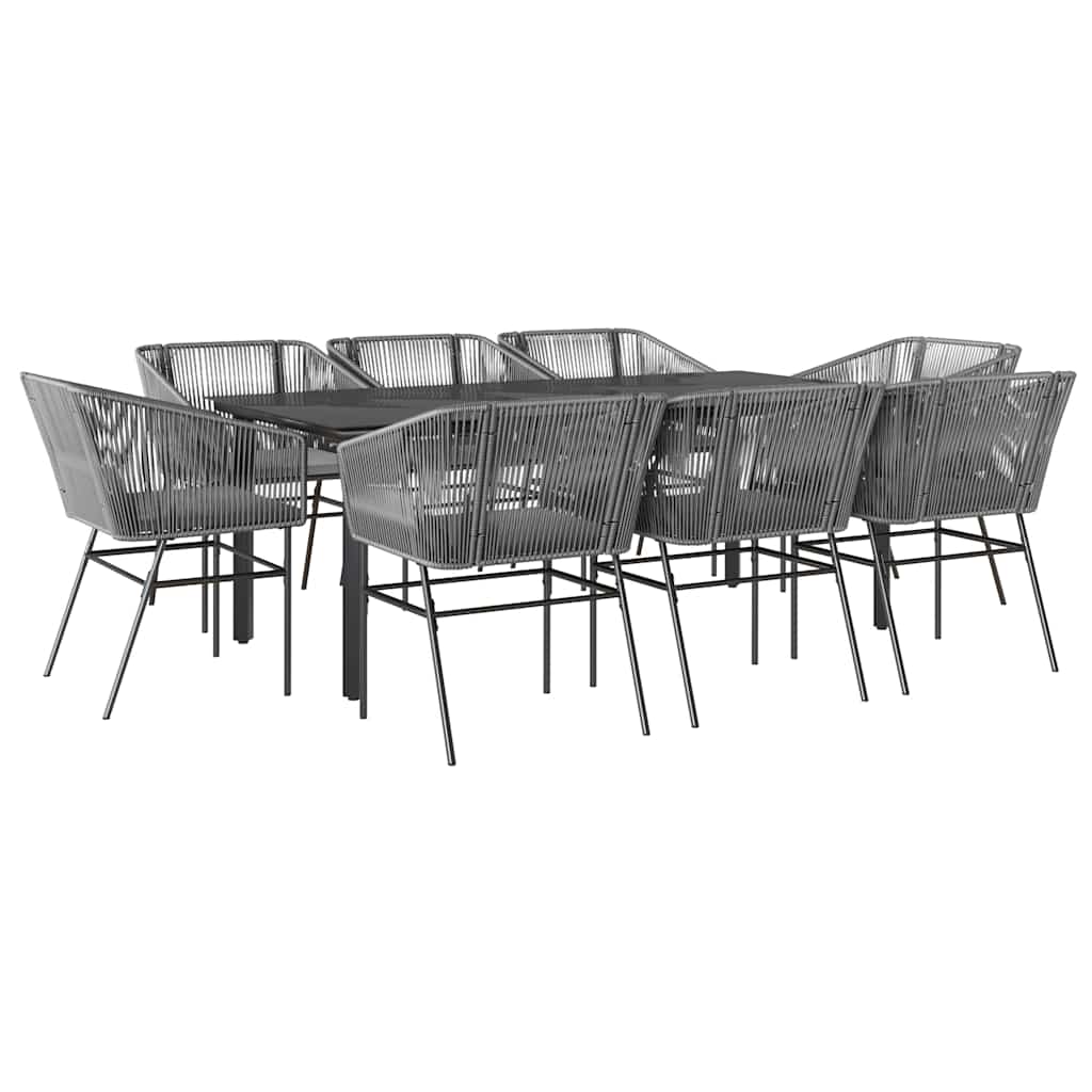 Set da Pranzo da Giardino 9 pz con Cuscini Polyrattan Vetro