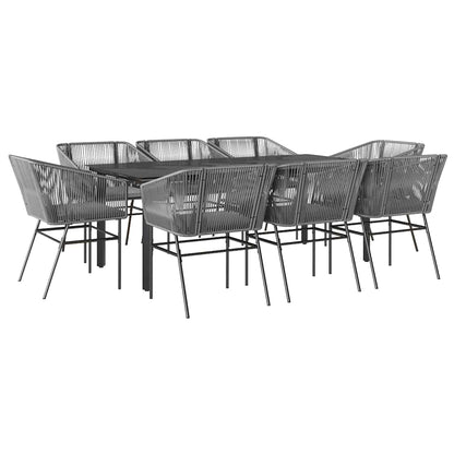 Set da Pranzo da Giardino 9 pz con Cuscini Polyrattan Vetro