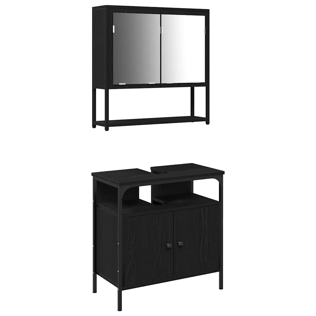 Set di mobili per il bagno 2 pcs Nero Legno multistrato | homemem39