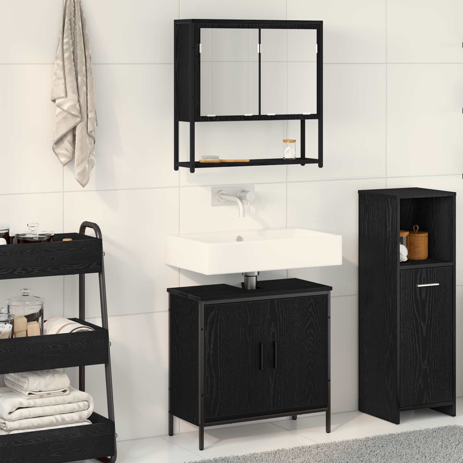 Set di mobili per il bagno 2 pcs Nero Legno multistrato | homemem39