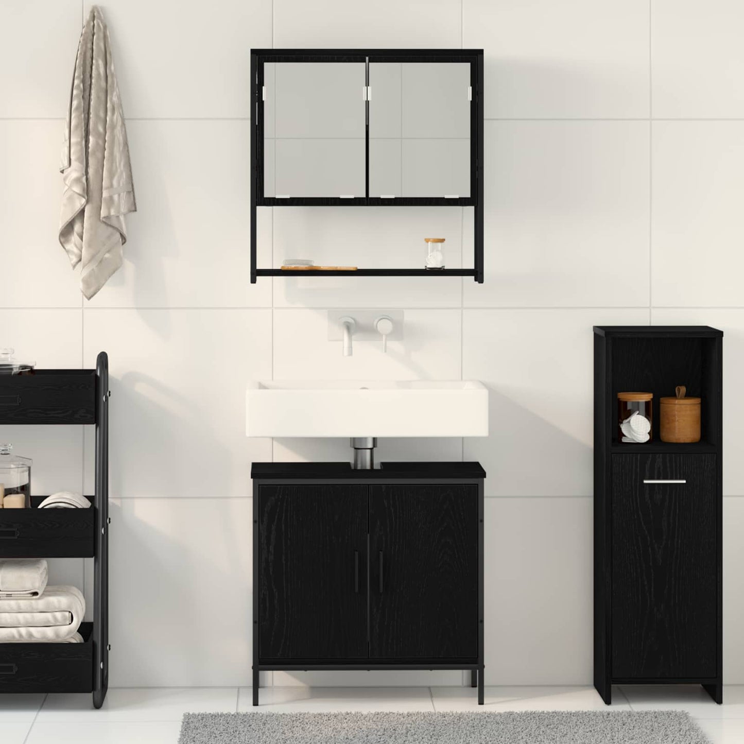 Set di mobili per il bagno 2 pcs Nero Legno multistrato | homemem39