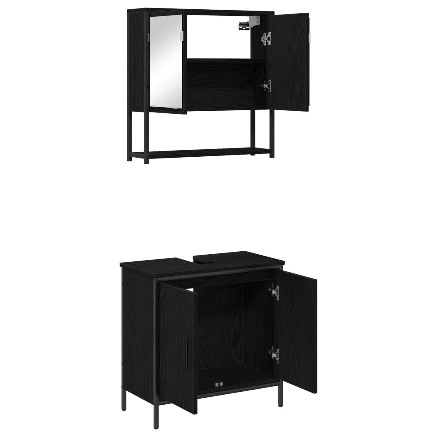 Set di mobili per il bagno 2 pcs Nero Legno multistrato | homemem39