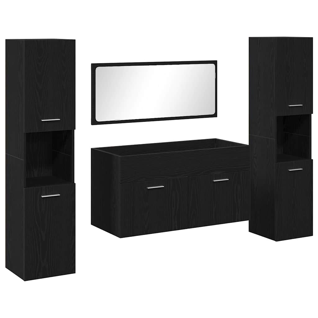 Set di mobili per il bagno 4 pcs Rovere Nero Legno multistrato | homemem39