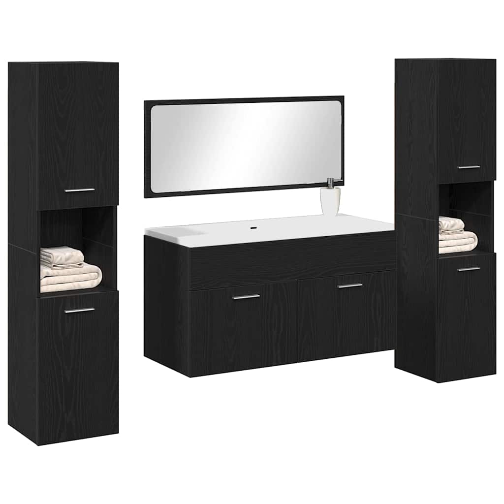 Set di mobili per il bagno 4 pcs Rovere Nero Legno multistrato | homemem39
