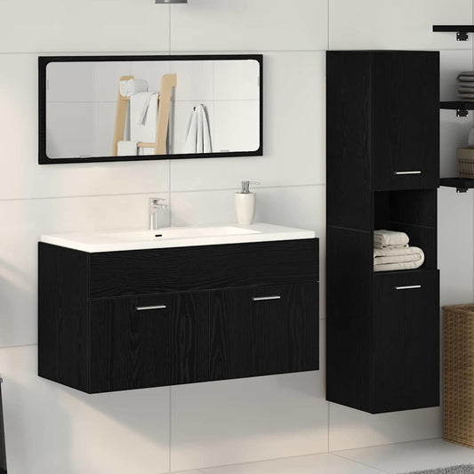 Set di mobili per il bagno 3 pcs Rovere Nero Legno multistrato | homemem39