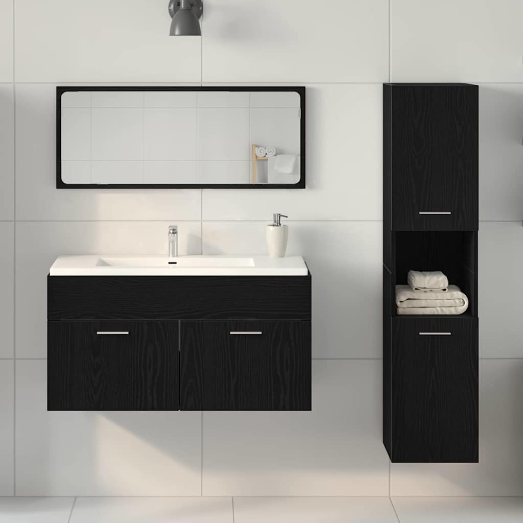 Set di mobili per il bagno 3 pcs Rovere Nero Legno multistrato | homemem39