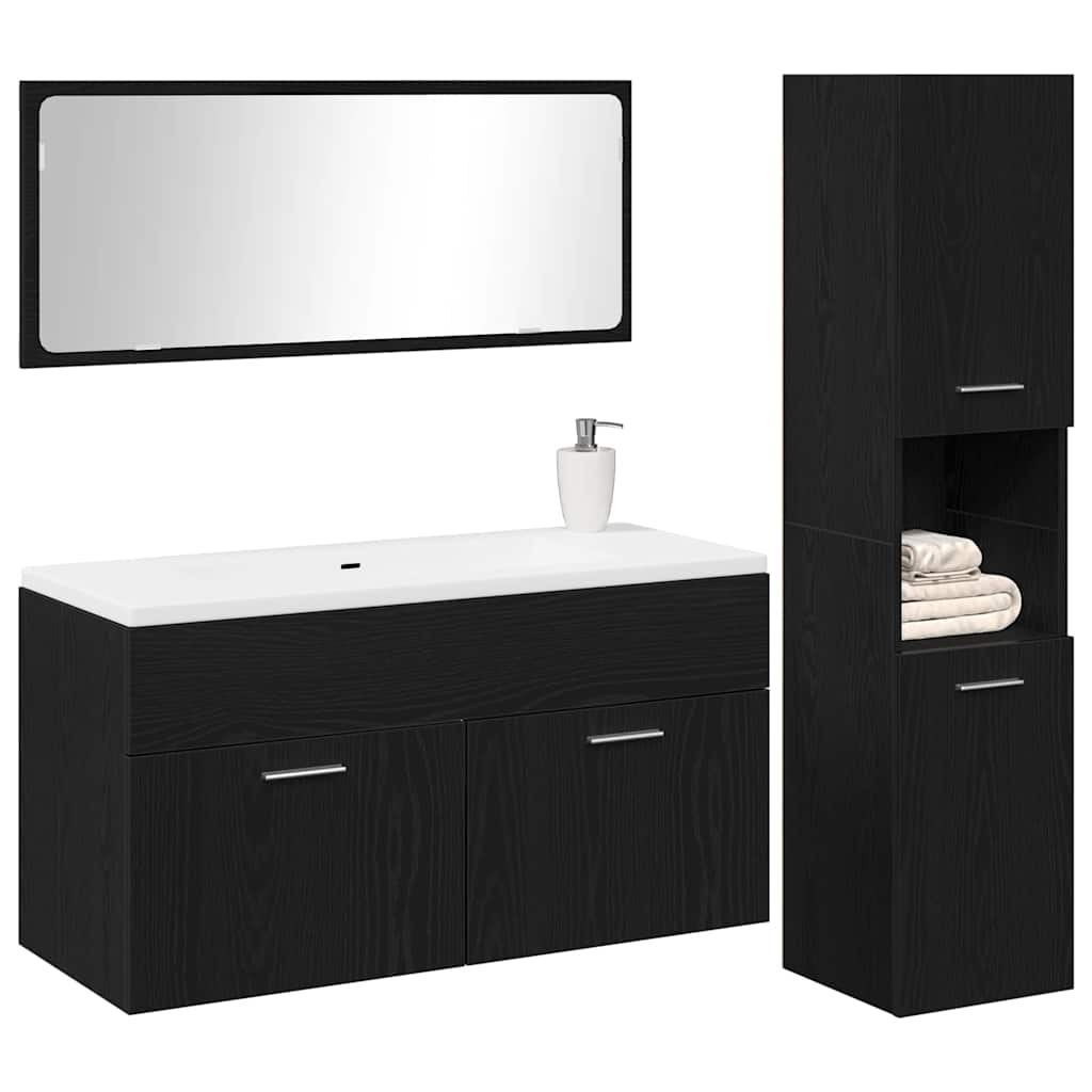 Set di mobili per il bagno 3 pcs Rovere Nero Legno multistrato | homemem39
