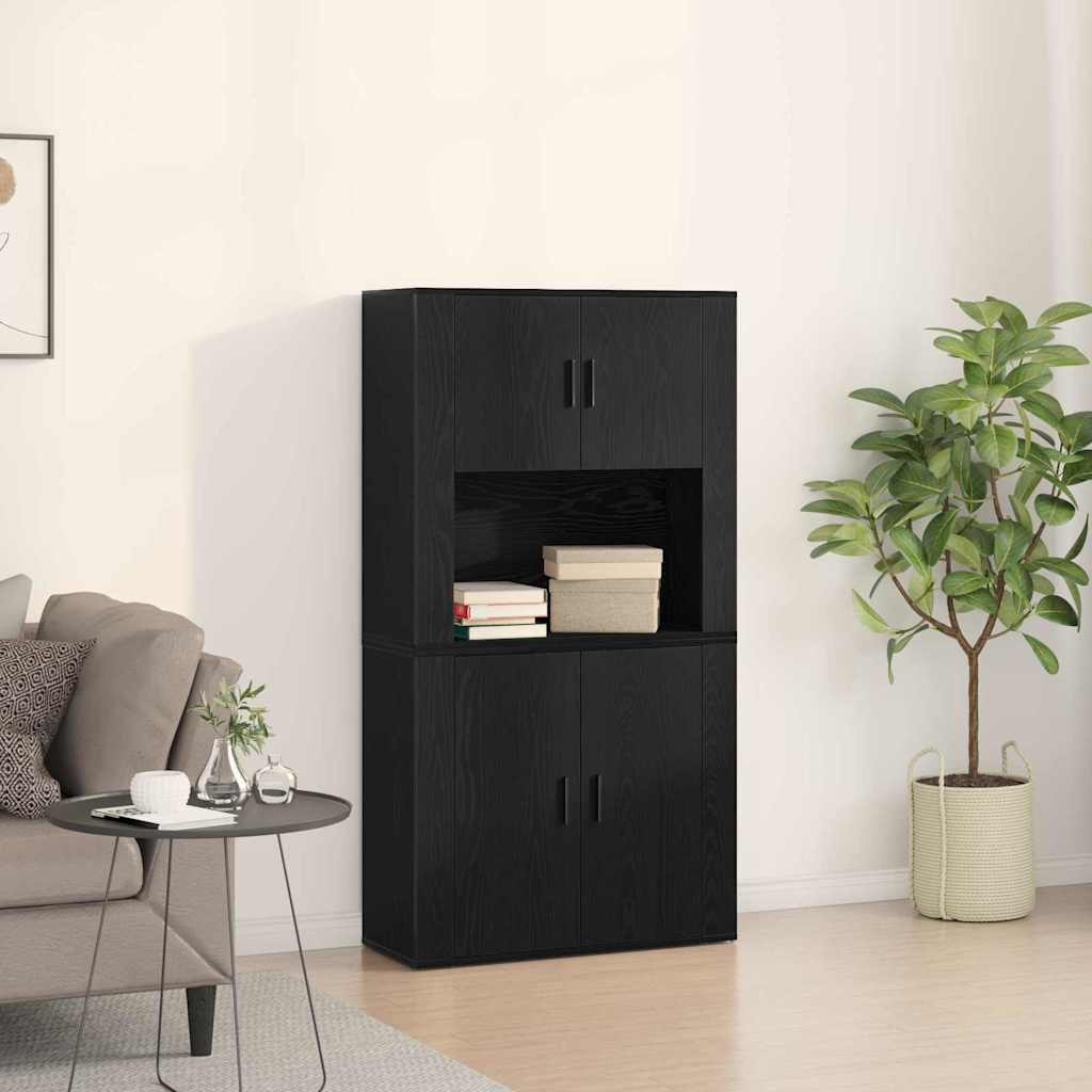 Credenza Rovere Nero 80 x 33 x 150 cm Legno multistrato | homemem39