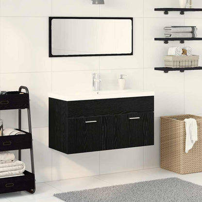 Set di mobili per il bagno 3 pcs Rovere Nero Legno multistrato | homemem39