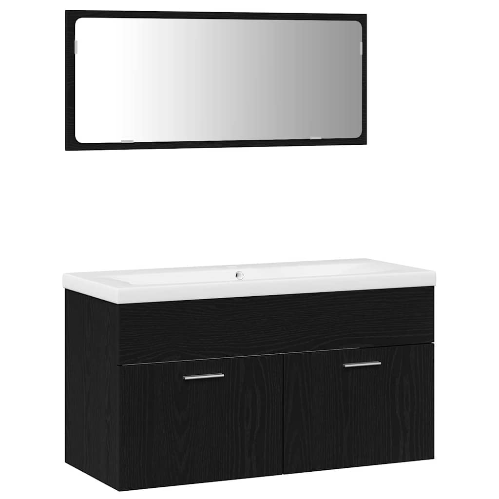 Set di mobili per il bagno 3 pcs Rovere Nero Legno multistrato | homemem39