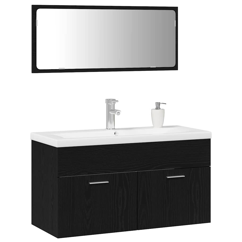 Set di mobili per il bagno 3 pcs Rovere Nero Legno multistrato | homemem39
