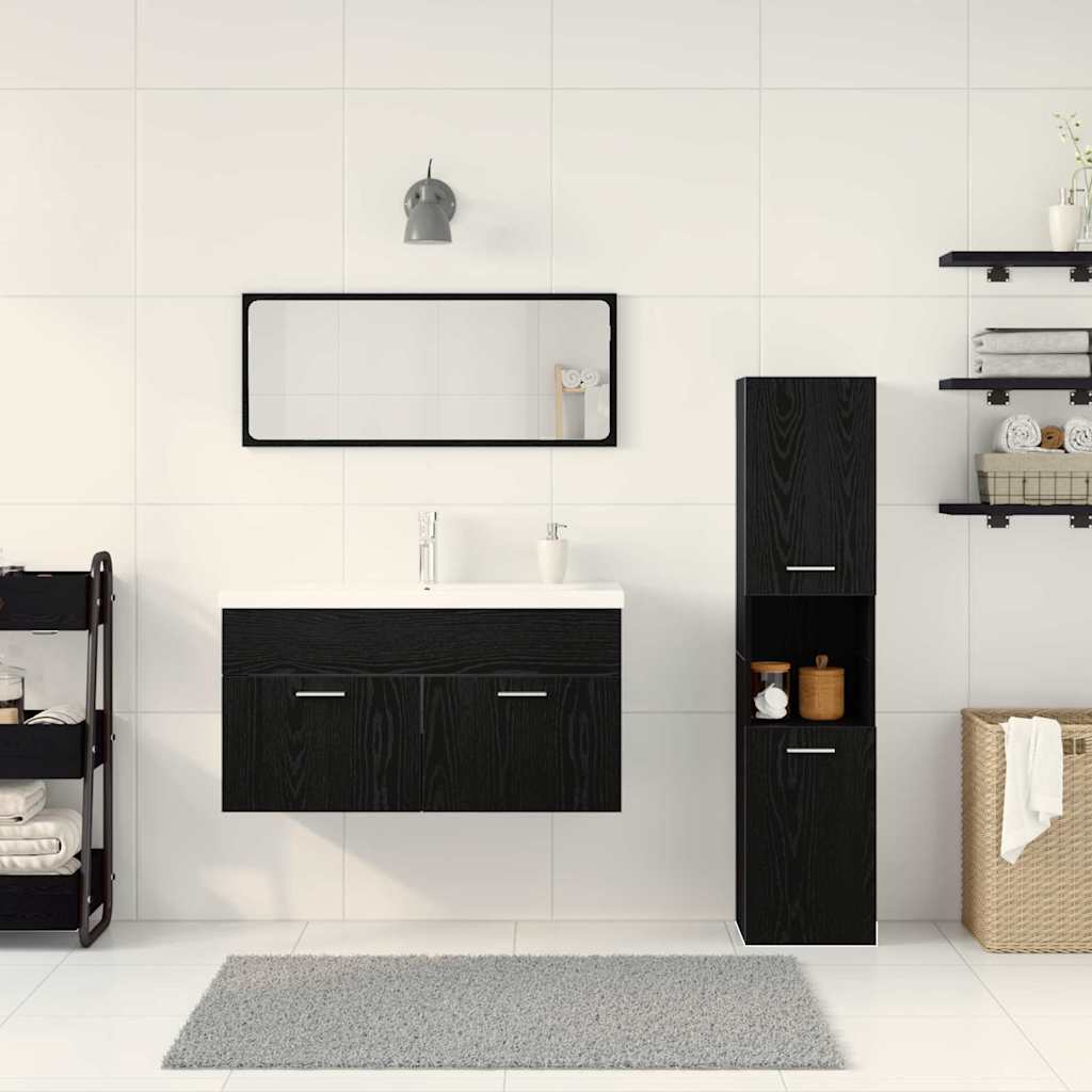 Set di mobili per il bagno 4 pcs Rovere Nero Legno multistrato | homemem39