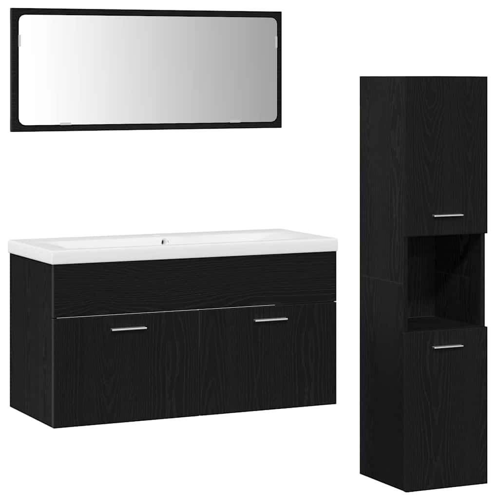Set di mobili per il bagno 4 pcs Rovere Nero Legno multistrato | homemem39