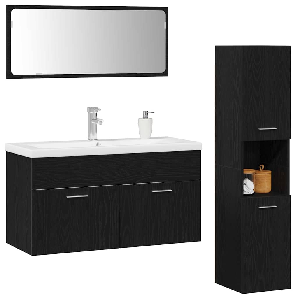 Set di mobili per il bagno 4 pcs Rovere Nero Legno multistrato | homemem39