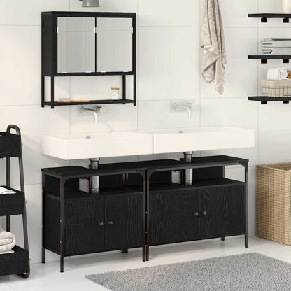 Set di mobili per il bagno 3 pcs Nero Legno multistrato | homemem39