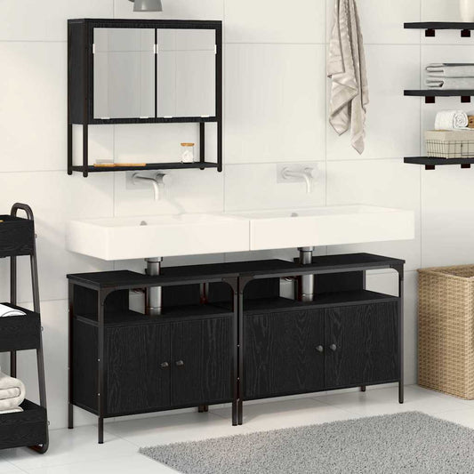 Set di mobili per il bagno 3 pcs Nero Legno multistrato | homemem39