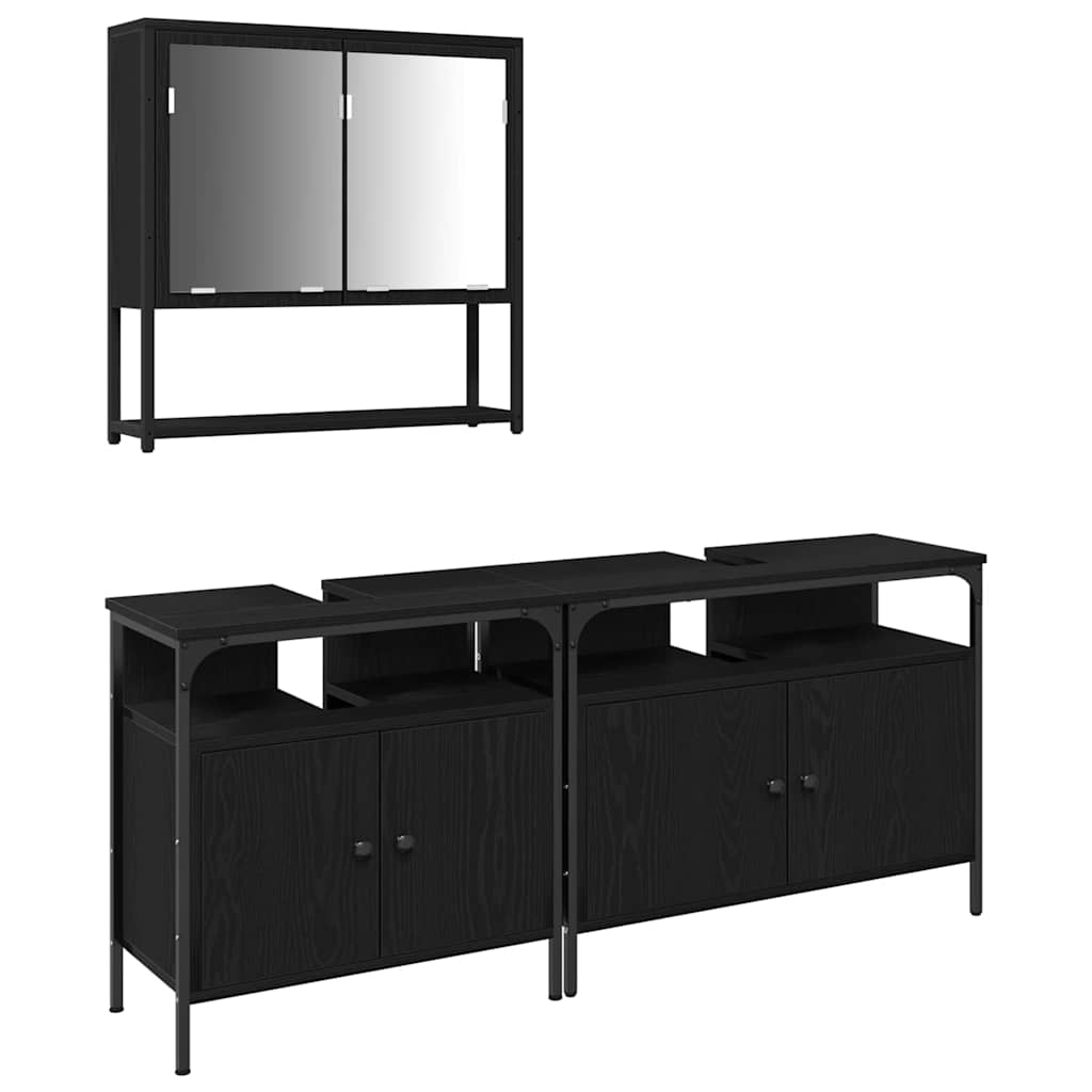 Set di mobili per il bagno 3 pcs Nero Legno multistrato | homemem39