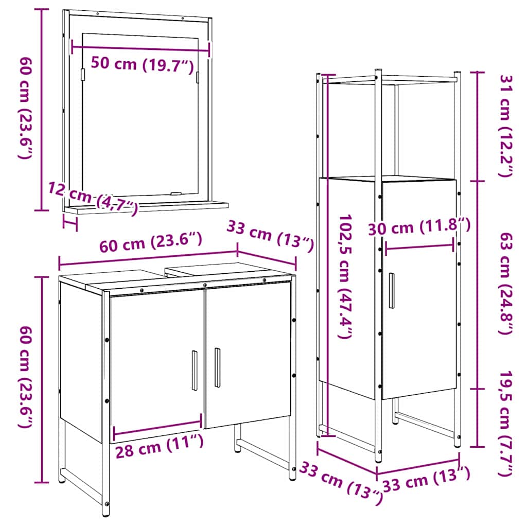 Set di mobili per il bagno 3 pcs Marrone Legno multistrato | homemem39