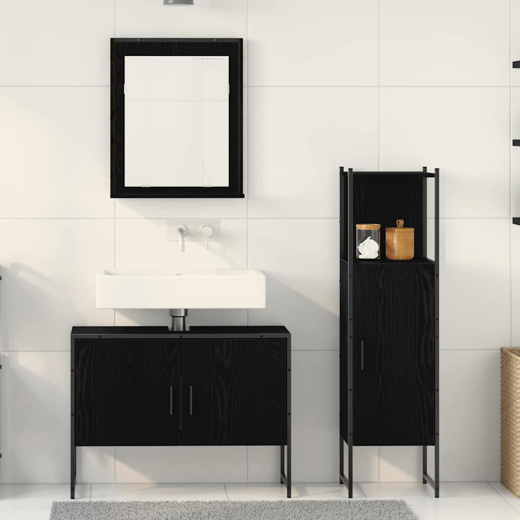 Set di mobili per il bagno 3 pcs Nero Legno multistrato | homemem39