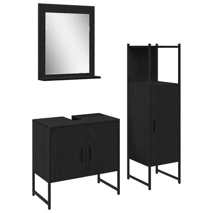 Set di mobili per il bagno 3 pcs Nero Legno multistrato | homemem39