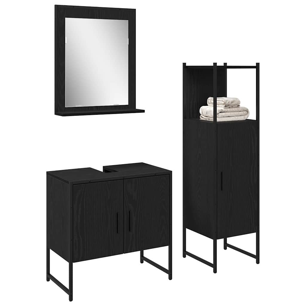 Set di mobili per il bagno 3 pcs Nero Legno multistrato | homemem39