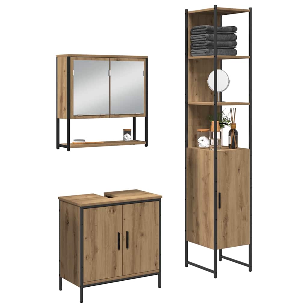 Set di mobili per il bagno 3 pz Marrone 33 x 33 x 185,5 cm | homemem39