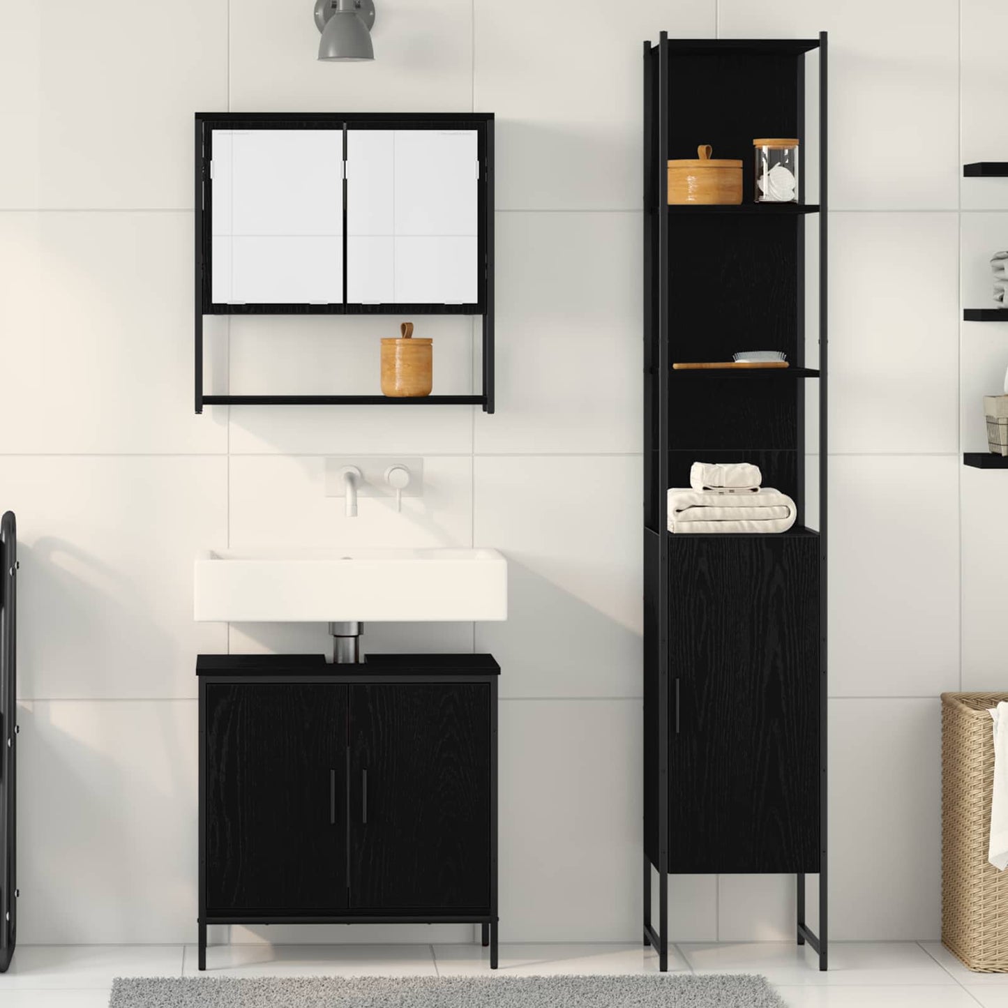 Set di mobili per il bagno 3 pcs Nero Legno multistrato | homemem39