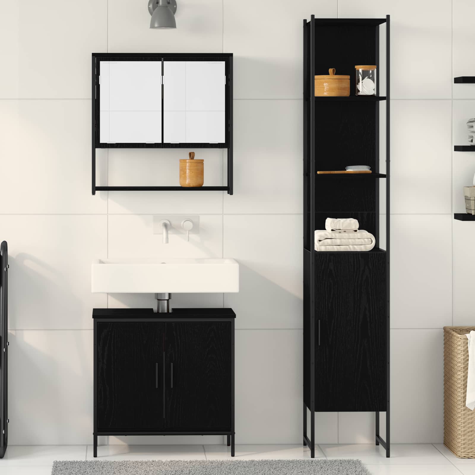 Set di mobili per il bagno 3 pcs Nero Legno multistrato | homemem39