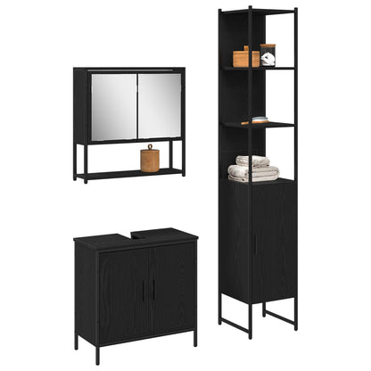 Set di mobili per il bagno 3 pcs Nero Legno multistrato | homemem39