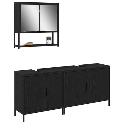 Set di mobili per il bagno 3 pcs Nero Legno multistrato | homemem39