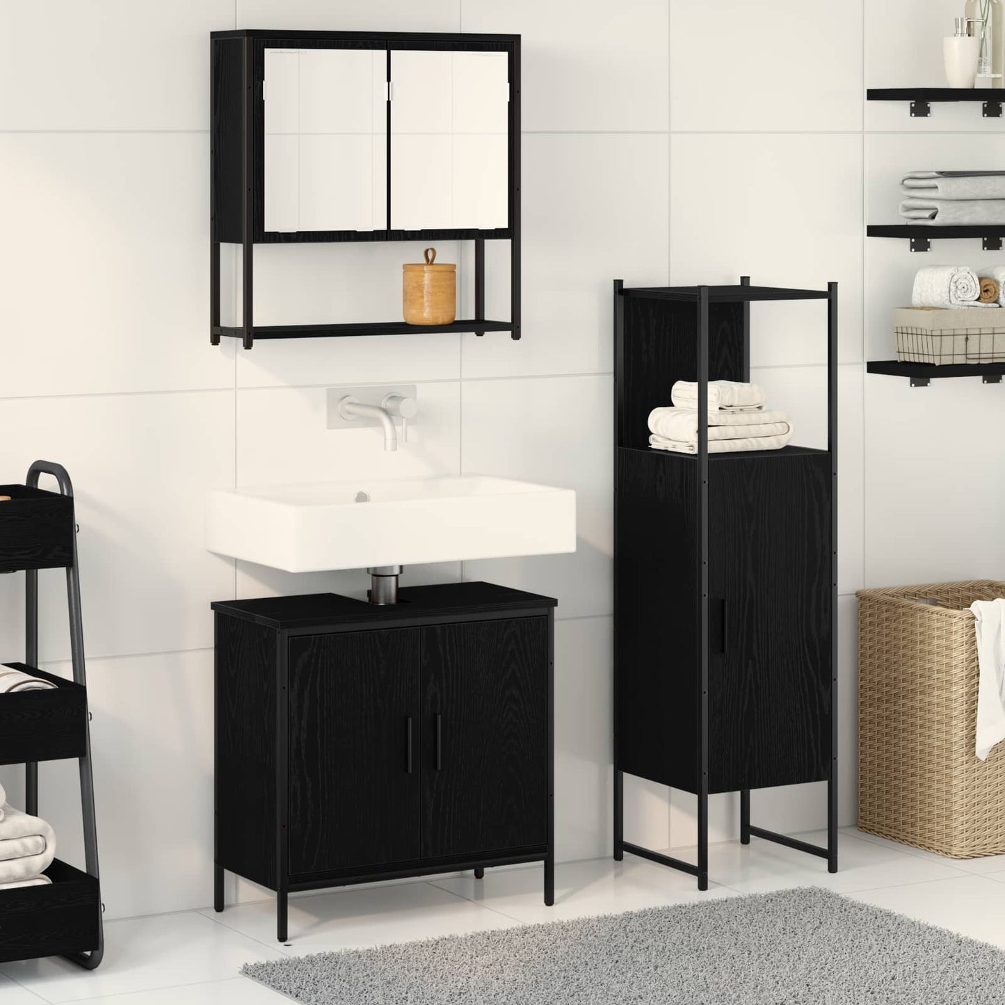 Set di mobili per il bagno 3 pcs Nero Legno multistrato | homemem39