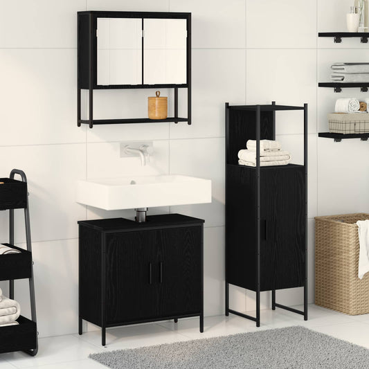 Set di mobili per il bagno 3 pcs Nero Legno multistrato | homemem39