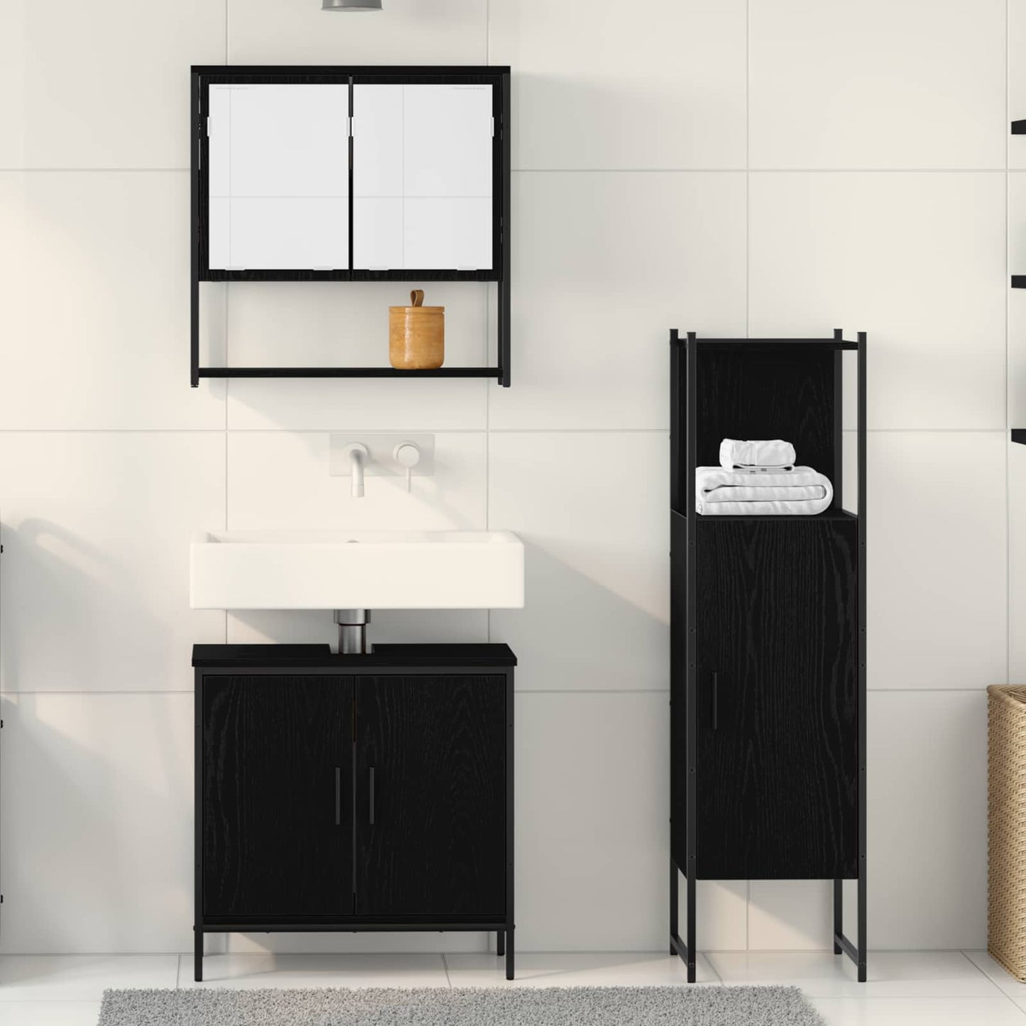Set di mobili per il bagno 3 pcs Nero Legno multistrato | homemem39