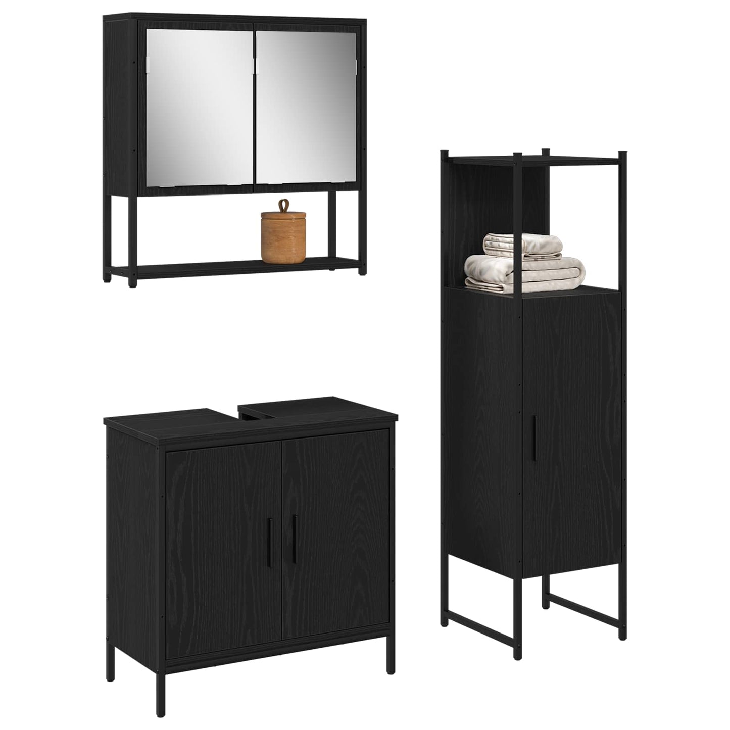 Set di mobili per il bagno 3 pcs Nero Legno multistrato | homemem39