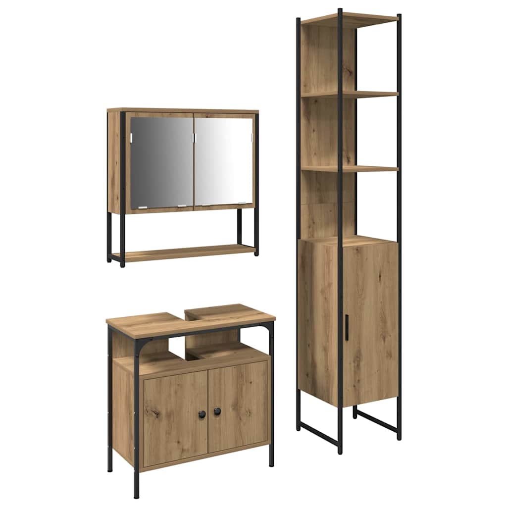 Set di mobili per il bagno 3 pz Rovere artigianale | homemem39