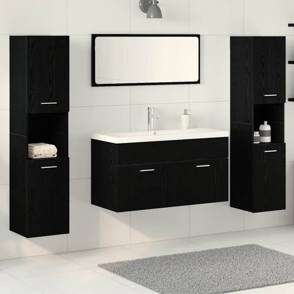 Set di mobili per il bagno 4 pcs Rovere Nero Legno multistrato | homemem39