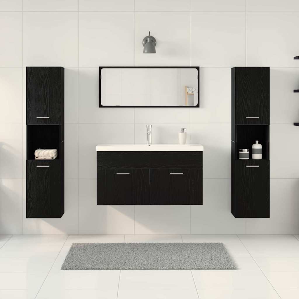Set di mobili per il bagno 4 pcs Rovere Nero Legno multistrato | homemem39