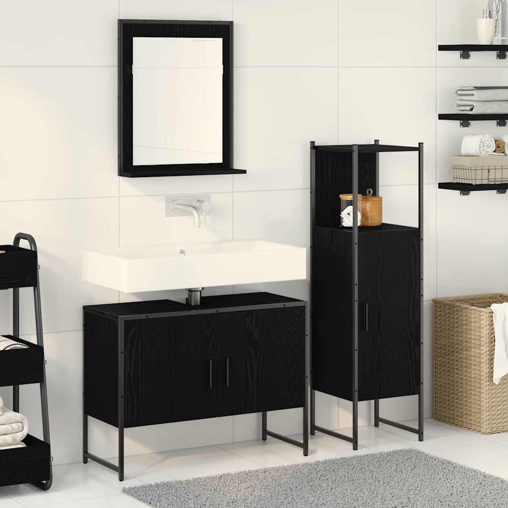 Set di mobili per il bagno 3 pcs Nero Legno multistrato | homemem39