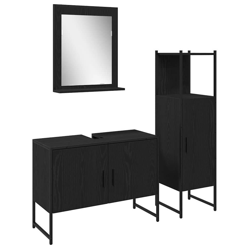 Set di mobili per il bagno 3 pcs Nero Legno multistrato | homemem39