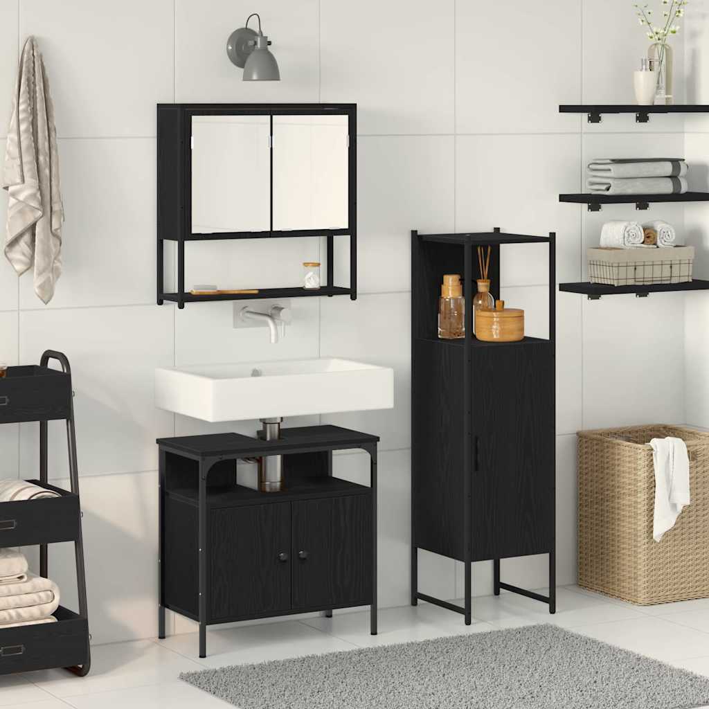 Set di mobili per il bagno 3 pcs Nero Legno multistrato | homemem39