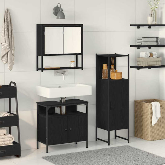 Set di mobili per il bagno 3 pcs Nero Legno multistrato | homemem39