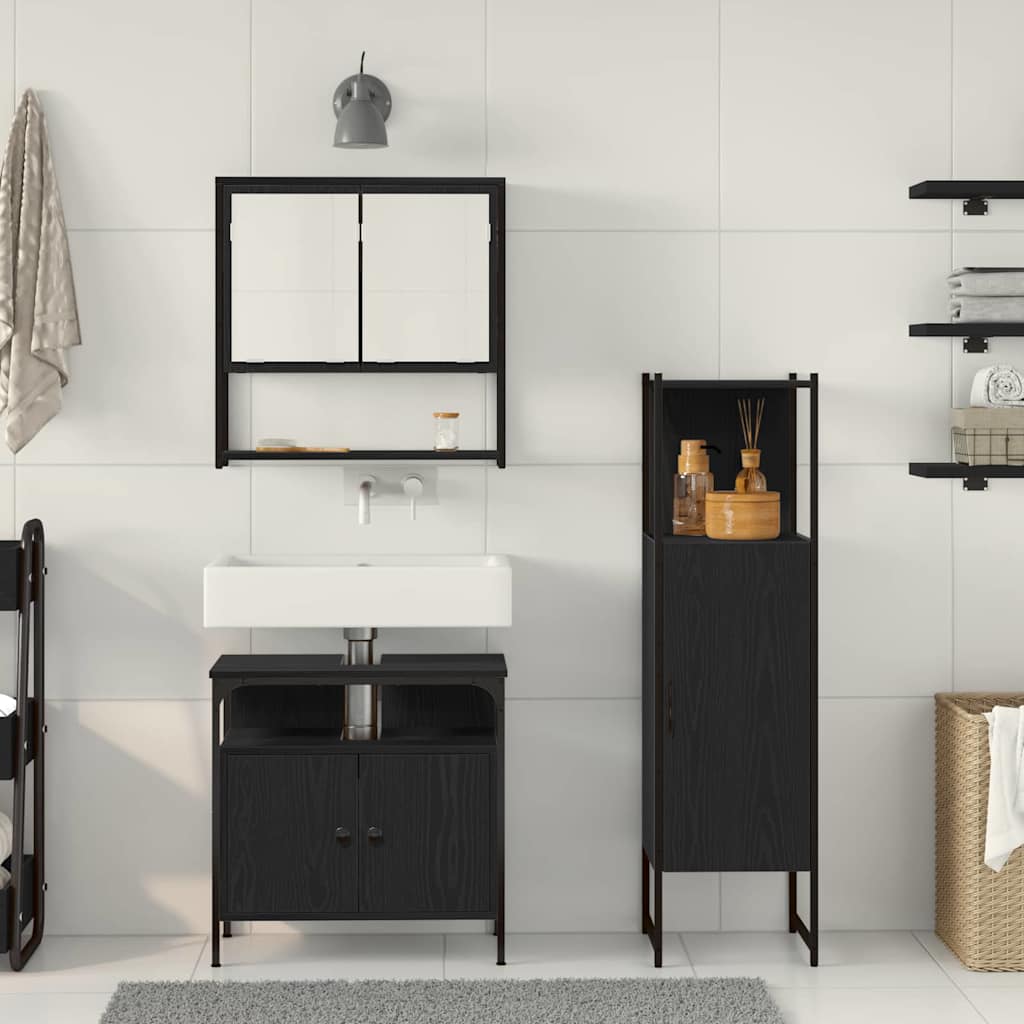Set di mobili per il bagno 3 pcs Nero Legno multistrato | homemem39